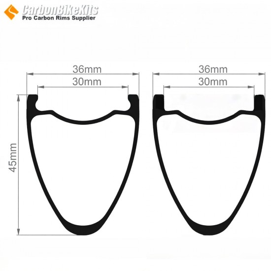 700C 45x36mm Symmetric Carbon Tubeless Gravel / CX Wheels Rim 700C 45x36mm Symmetric Carbon Tubeless Gravel / CX Wheels Rim